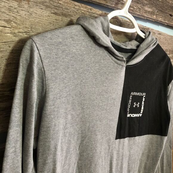 Under Armour Youth Size Large Light Grey Logo Hooded T-Shirt - Picture 2 of 5